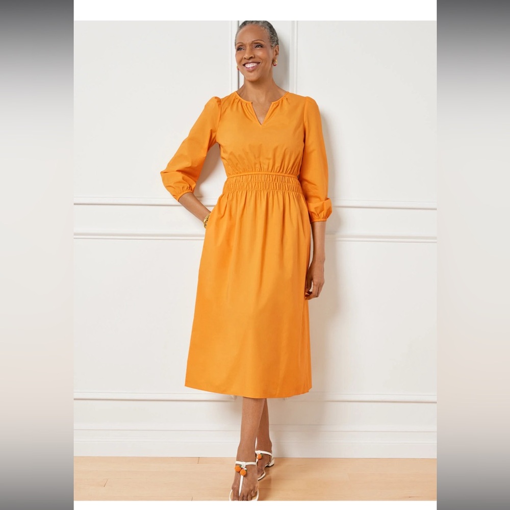 TALBOTS SMOCKED POPLIN MIDI DRESS